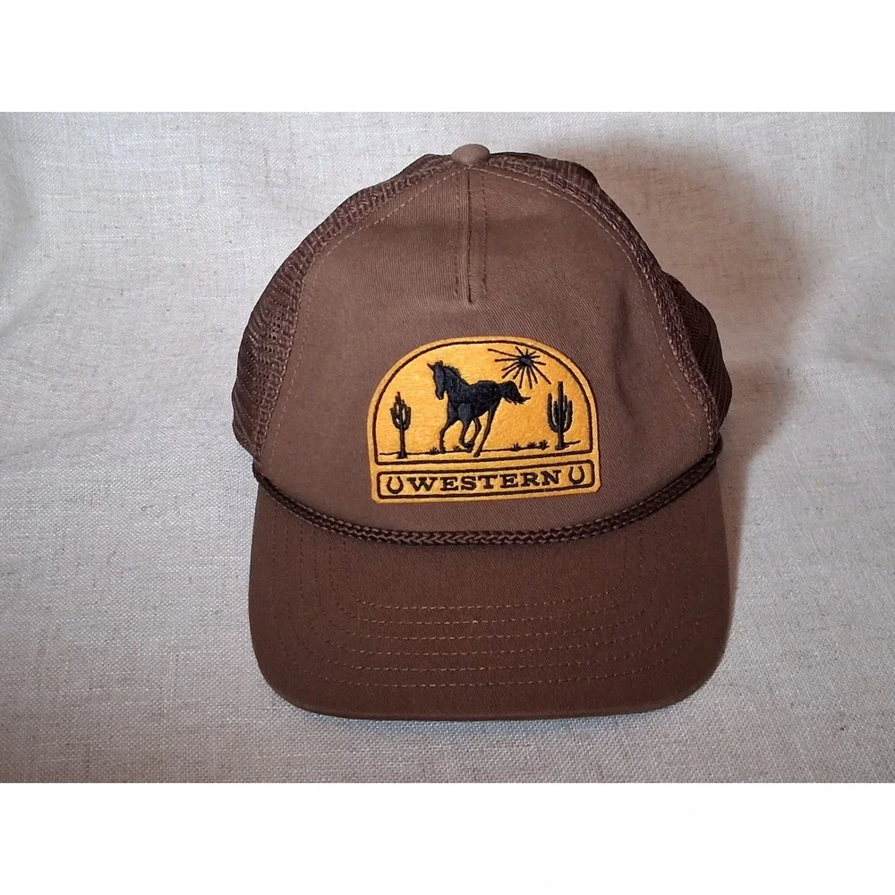 Mighty Fine Western U Trucker Hat Brown Horse Patch Mesh Snapback Cap